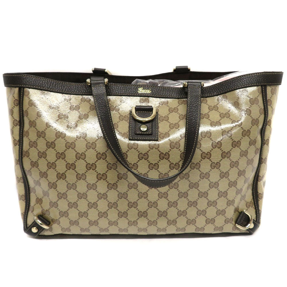 GUCCI Abbey Tote Bag GG Crystal Brown Beige